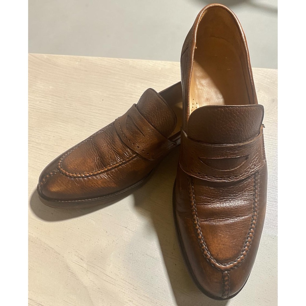 Alan Payne Wellesley Deerskin Leather Antique Honey Vibram Penny Loafer 9.5